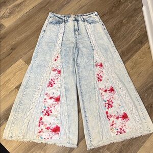 POL Light Blue Floral Wide-Leg Jeans